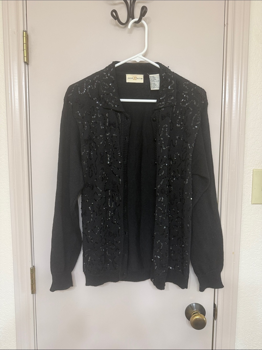 Vintage Jaclyn Smith Black Bow Sequin Cardigan Sweater